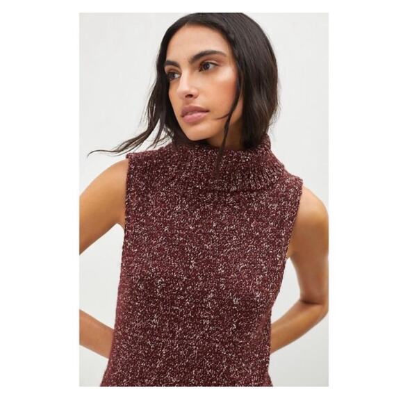 Anthropologie Flowy Maxi Tunic Sleeveless Turtleneck Tunic Sweater Wine Small - Picture 7 of 15
